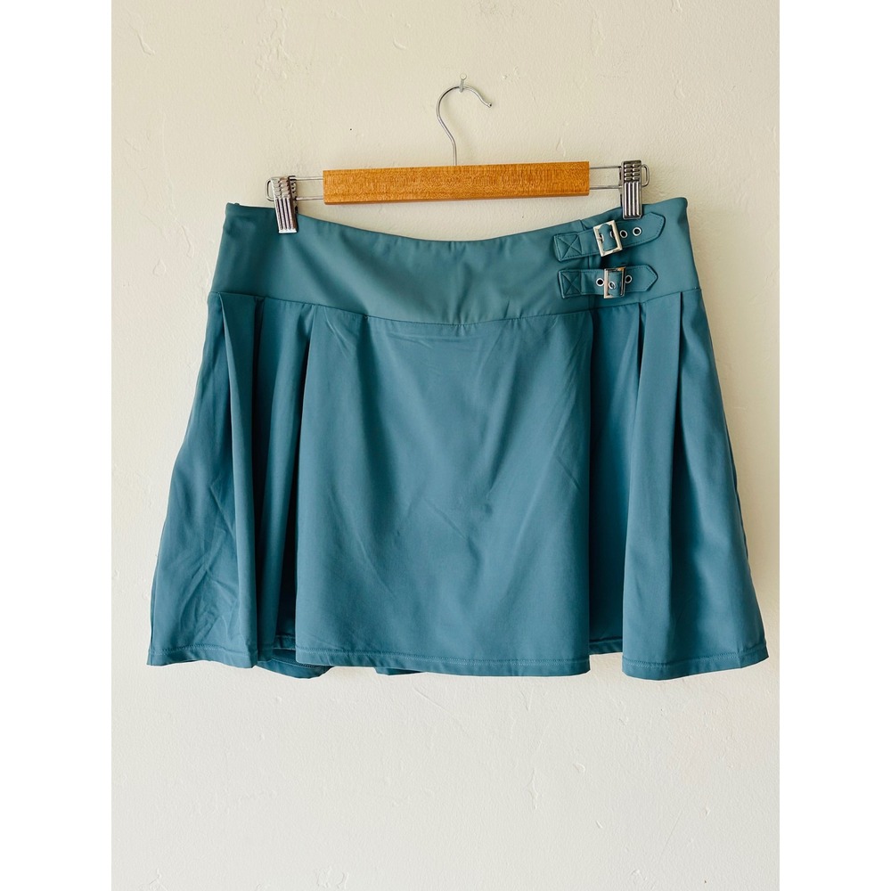 Halara Teal Blue Pleated Skort Mini Skirt Size XL Buckle Detail Womens Active